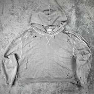 Chelsea DeBoer By Lily Lottie Distressed Gray Terry Knit Crop Hoodie Womens L